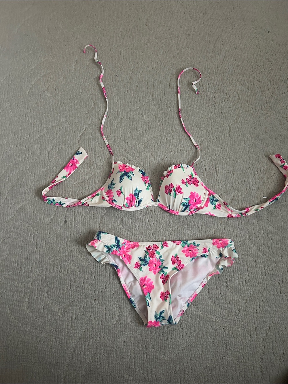 La Hearts White Bikini with Pink Floral Print for Kids